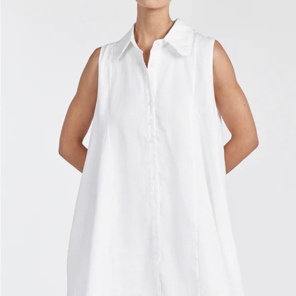 BRAND NEW IN PACKAGE 100% Linen Sleeveless White Dress